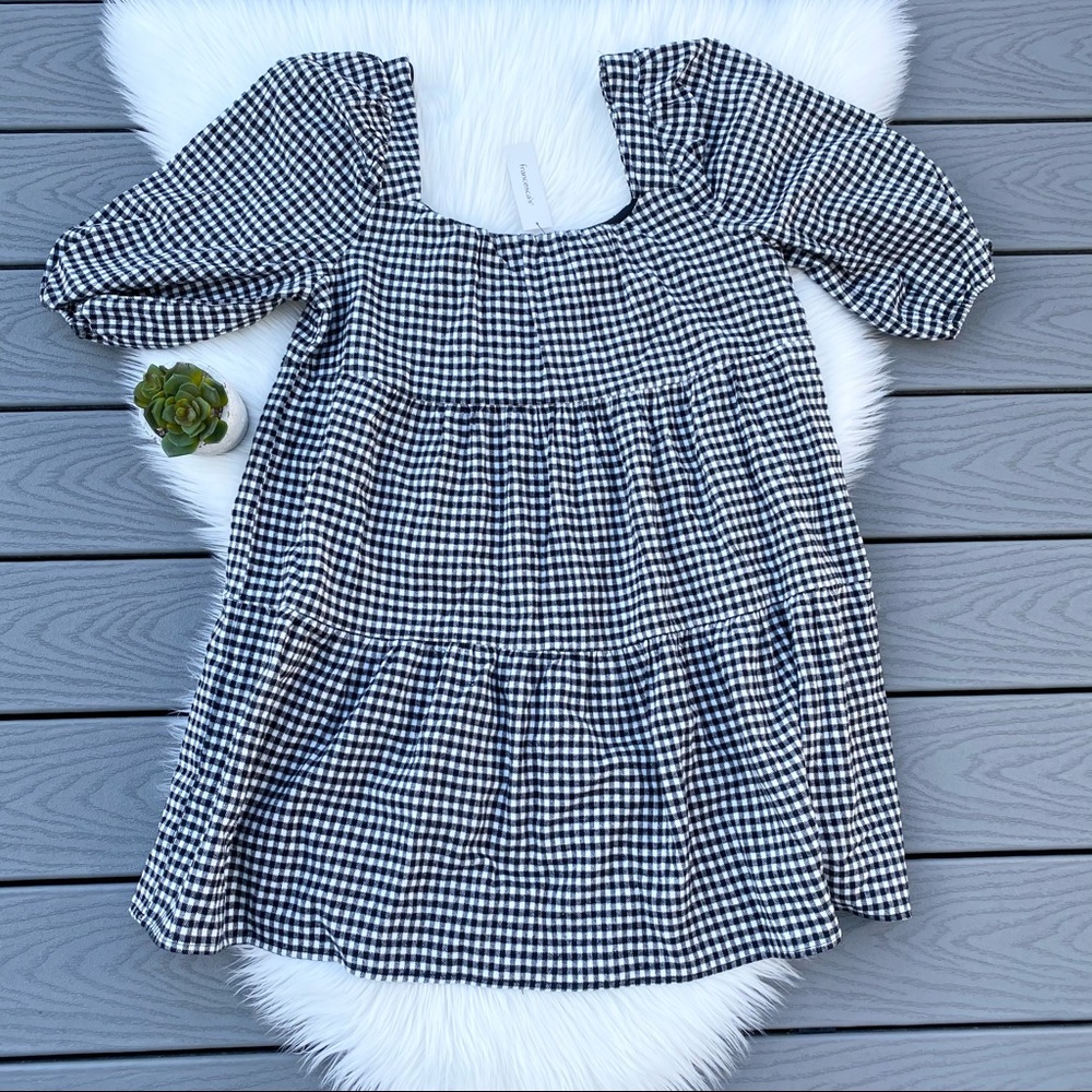Gingham Tiered Puff Sleeve Dress